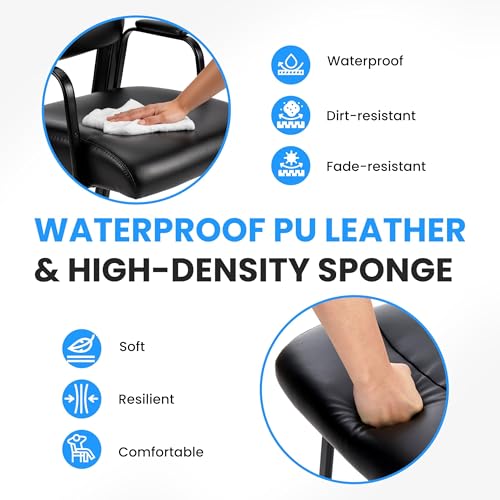 HealSmart Office Reception Guest Chair with Leather Padded Arm Rest for Waiting Room, Lobby Home Desk Table Side Chairs for Elderly, Seniors, Black - size: 1 Pack Guest Chairs-Leather