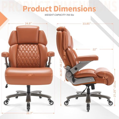 Big and Tall Office Chair 700lbs, Ergonomic High Back Computer Desk Chair | Adjustable Headrest&Lumbar Support, 3D Flip Arms, Large Wheels, Heavy Duty Metal Base, Thick Padded Wide Seat Executive Chair - color: Gold Brown
