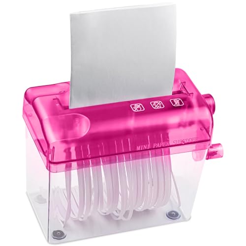 JIKIOU Mini Hand Shredder Portable Paper Shredder for Office Home Red | Affordable, Non-slip, Information High Security, Desktop Size, 1L Clear Plastic Window, No Power and Easy to Use for Gift - color: Mini Red-Half A4