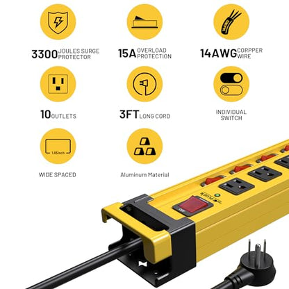 Plug'n 10 Outlet 3300J Surge Protector Power Strip with Individual Switches,Heavy Duty Power Strip with Cord Manager,9FT/14AWG/15AMP/1875W Power Cord,2 Packs - size: 10 Outlet, style: 9FT 2PACKS