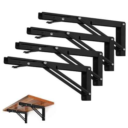 Storystore Folding Shelf Brackets - 16 Inch Heavy Duty Metal Collapsible Shelf Bracket for Bench Table, Shelf Hinge Wall Mounted Space Saving DIY Bracket, Max Load: 150 lb (4 PCS, Black) - size: 16 Inch 4 PCS
