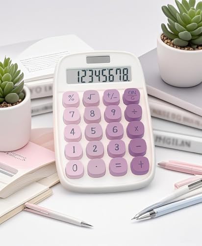 Lofree Calculator, Clicky Calculator(White and Purple) | Large LCD Display 8 Digit Tilt Screen and Big Button for Teachers Students Basic Office - color: White and Purple