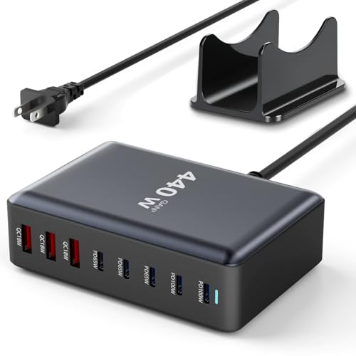 440W Fast Charging 8 Port USB C Charger Block, Multi-Device USB Charging Station Wall Desktop Charger with GaN Ⅲ Technology, USB-C Charger Adapter for MacBook/iPad/iPhone 16/Samsung Galaxy/DELL/HP - size: 440 W
