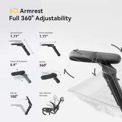 SIHOO B300 Pro Ergonomic Office Chair with Footrest, 4D Lumbar Support - color: Dark Black