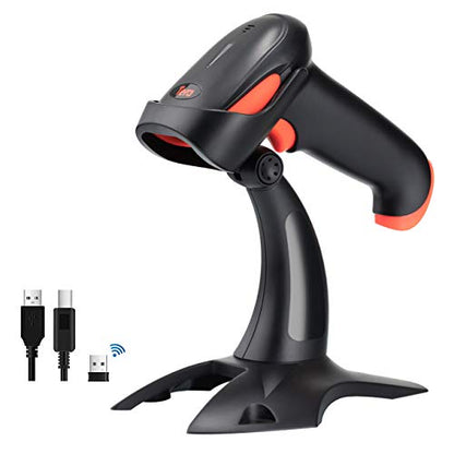 Tera Barcode Scanner Wireless with Stand: 1D 2D QR 3-in-1 Connection HW0001 | 640*480 CMOS Rolling, 2.4G BT USB, 2200mAh, Read Screen Paper Codes, PDF417, Prefix Suffix, Warehouse Retail Library School - color: 2D with stand orange