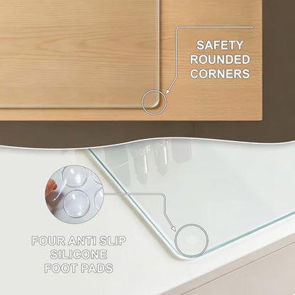 Tempered Glass Desk Pad 32" x 20" - Clear Non-Slip Office Desk Mat for Keyboard & Monitor, Easy to Clean Glass Writing Pad for Home & Work - size: 20" x 32"