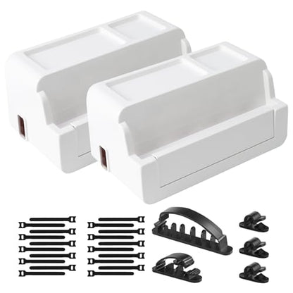 2 Pack Cable Management Box for Home, Office & Desk, Cord Organizer Box for Computer, TV Wires Hub, Pet Friendly Cord Hider Box, Safe ABS Material (White)