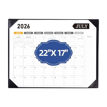 Desk Calendar 2026-2027, 22 x 17, Jun. 2026-Dec. 2027, PU Desk Pad - color: Black
