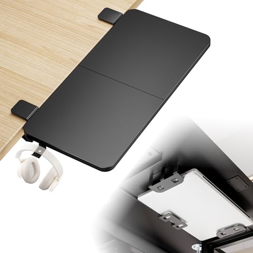 Desk Extender Tray, 24" x 12", with Laptop Holder, Medium, Black | Desk Extension, Clamp on Desk Shelf, Clamp On Keyboard Tray for Office and Home, Workstation Organizer - color: Black, size: Medium
