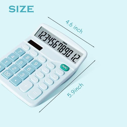 Calculator, 12 Digit Large LCD Display and Sensitive Button, Solar Battery Dual Power Office Calculator, Blue (2 PCS) - style: Blue （2PCS)
