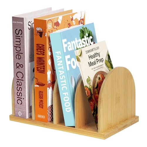 Cookbook Organizer, Wooden Countertop Bookshelf, Space-Saving Recipe Book Storage Holder, Small Desktop Display Rack forKitchen, Pantry, Home Office Counter Decor