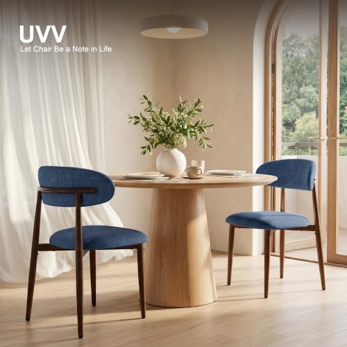 UVV Dining Chairs Set of 6, Metal Kitchen Chairs with Modern Fabric Upholstered for Dining Room, Navy Blue - color: Navy-walnut Grain, size: Set of 6