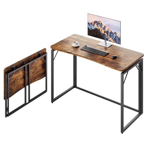 JOYMOOP 40" Rustic Brown Folding Desk No Assembly, Wooden Top, Middle Size - color: Rustic Brown, size: 40" Width
