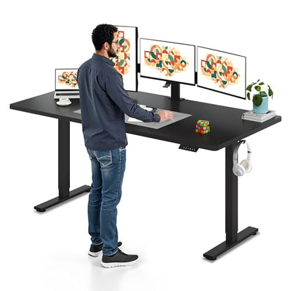 SANODESK 71x32'' Large Height Adjustable Ergonomic Electric Standing Desk | Stand Up Desk Home Office Computer Workstation Extra Large Sit Stand Desk with Splice Board (Black Frame + Black Top) - color: Black Frame+ Black Top, size: 71x32"