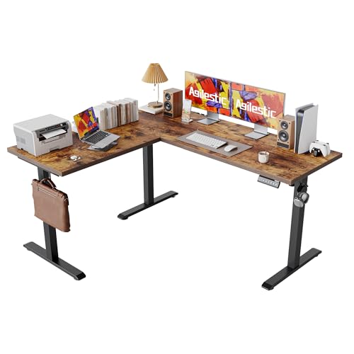 Agilestic L Shaped Standing Desk Adjustable Height, 59 Inch, Rustic Brown - color: Rustic Brown, size: 59 x 48 Inch