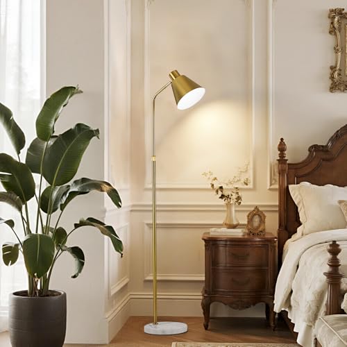Modern Gold Reading Lamps Floor Standing, 12W Dimmable LED Vintage Brass Standing Lamp for Bedroom, Adjustable Heights Antique Brass Tall Floor Lamp, for Reading Home Corner Living Room - color: Gold