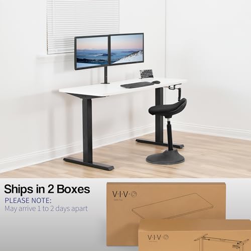 VIVO Manual Height Adjustable 60 x 24 inch Stand Up Desk, White Solid One-Piece Table Top, Black Frame, Standing Workstation with Foldable Handle, DESK-KIT-MB6W | Manual, Holds 110 lbs, Sit Stand, Height Adjustable, Solid One-Piece Table Top, Home Office,