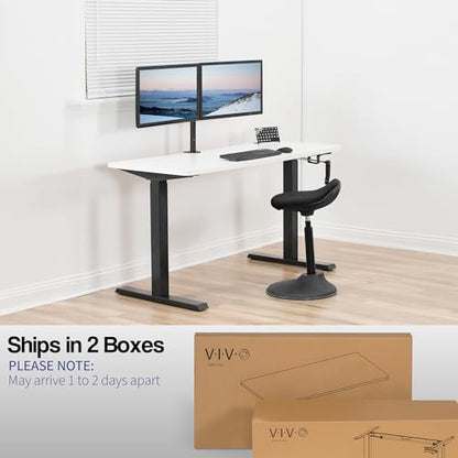 VIVO Manual Height Adjustable 60 x 24 inch Stand Up Desk, White Solid One-Piece Table Top, Black Frame, Standing Workstation with Foldable Handle, DESK-KIT-MB6W | Manual, Holds 110 lbs, Sit Stand, Height Adjustable, Solid One-Piece Table Top, Home Office,