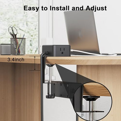 Fafeicy Dual Layer Desk Clamp Power Strip 13 AC Outlets 4 USB Ports 1500W with 2m Cord Clamp On Desktop for Home Office Organization (US Plug)