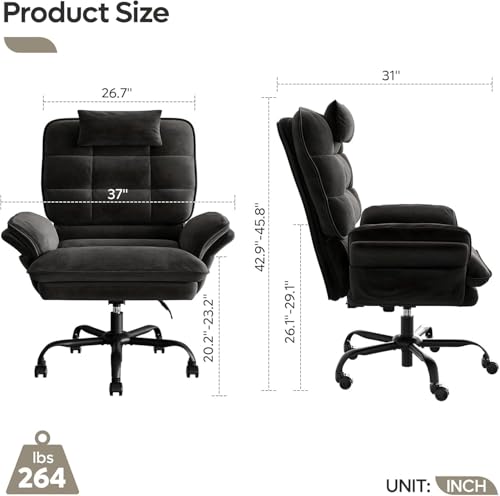 Bestier Criss Cross Chair with Flip-Up Armrests and Headrest, Black Velvet | 135° Reclining Executive Chair with Side Pockets and Wheels, Big and Tall Computer Desk Chair for Home Office - color: Black Velvet, size: High Back