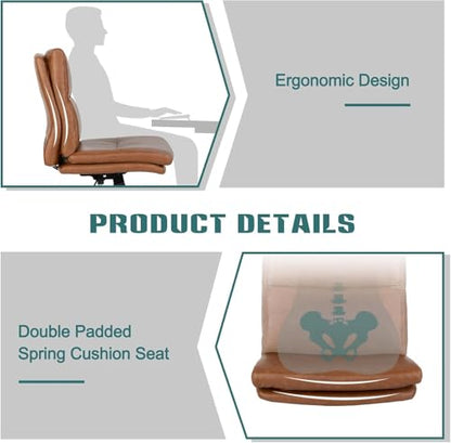 LUCKWIND Armless Office Desk Chair with Wheels, Mid-Back Criss Cross Swivel Task Chair, Height Adjustable Cushioned Vanity Chair, Double Padded PU-Leather Chairs for Home, Office & Bedroom (Brown) - color: Brown
