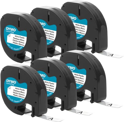 DYMO Authentic LT Plastic Labeling Tape for LetraTag Label Makers,1/2" (12mm),Black Print On White Tape,(Pack of 30) - size: 30 Pack
