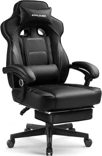GTPLAYER Gaming Chair with Footrest, 350LBS Big and Tall Office Chair, Ergonomic High Back Lumbar Support and Recliner for Back Pain Relief, Black - color: Black