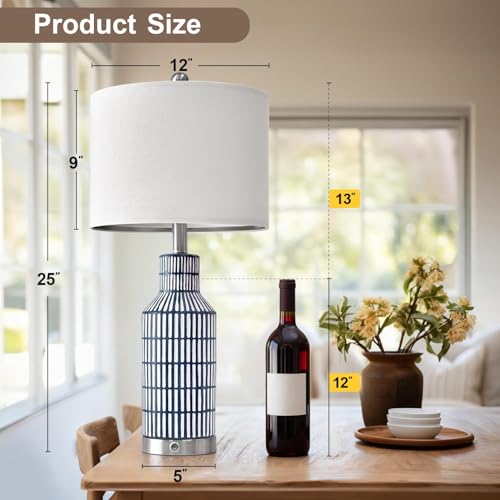 USumkky 25" Modern 3-Way Dimmable Touch Control with USB A+C Ceramic Lamps Set of 2 Table Lamp for Living Room Bedroom Farmhouse Nightstand Bedside Blue - color: Dark Blue