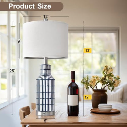 USumkky 25" Modern 3-Way Dimmable Touch Control with USB A+C Ceramic Lamps Set of 2 Table Lamp for Living Room Bedroom Farmhouse Nightstand Bedside Blue - color: Dark Blue