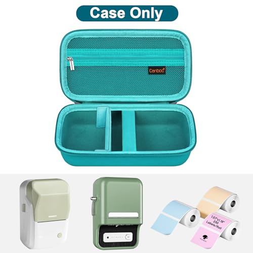 Canboc Carrying Case for NIIMBOT B21 Label Maker, Turquoise (Case Only) | Portable Bluetooth Thermal Label Printer Bag with Removable Shoulder Strap, Mesh Pocket fit Printer Labels, USB Cable - color: Turquoise+Turquoise