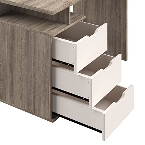 Lavish Home Computer Desk with 3-Drawer File Cabinet, Natural and White