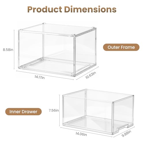 Large Clear Stackable Storage Drawers, 1 Pack Acrylic Organizer Bins for Closet, Bathroom, Kitchen, Pantry, Under Sink, Office, Laundry, Vanity, and Toy Organization, Durable Plastic, Smooth Pull-Out