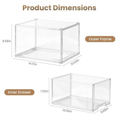 Large Clear Stackable Storage Drawers, 1 Pack Acrylic Organizer Bins for Closet, Bathroom, Kitchen, Pantry, Under Sink, Office, Laundry, Vanity, and Toy Organization, Durable Plastic, Smooth Pull-Out