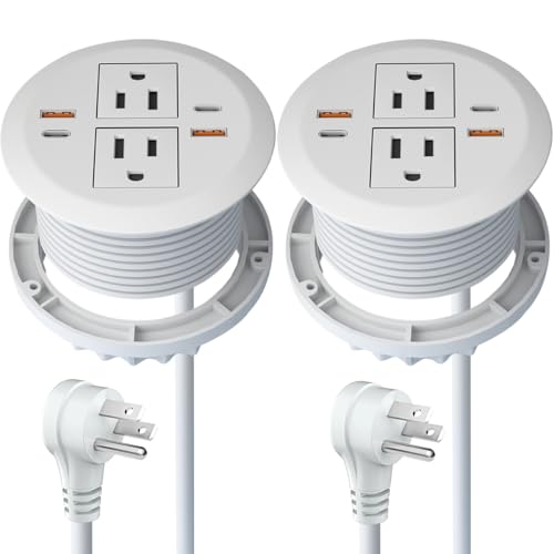 3-inch Desktop Power Grommet,2-Pack,Dual PD20W,4-USB Ports,White | Fast Charging,Easy Install,Fits 3-1/8-in Hole,Flush Mount Desk Outlet,Desk Organizer,Home Office Essentials,ETL Listed - color: White, size: 2-pcs,6.4 ft cord