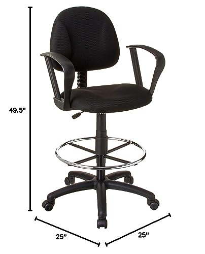 Boss Office Products Ergonomic Works Drafting Chair with Loop Arms in Black, Mid-Back - color: Black, style: Loop Arms