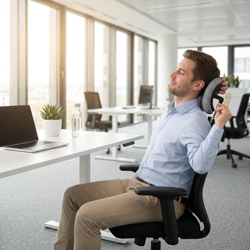 Office Chair with headrest, Office Chair Headrest Attachment, Ergonomic Mesh No-Drill Easy Install Adjustable Height & Angle, M - color: M