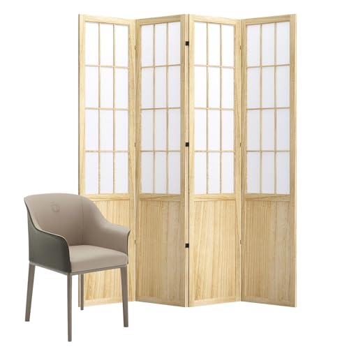 Room Divider, 66.9Inch Tall Japanese Shoji Style Folding Wood Screen with Double Hinges for Home Office Bedroom Hotel Decoration (4Panels, Natural) - color: Natural, size: 4 Panels