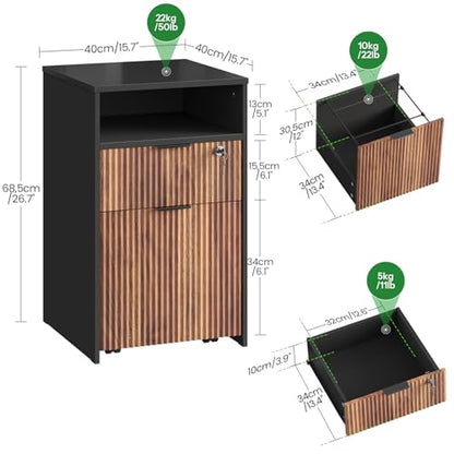 CHOEZON 2 Drawers File Cabinet with Open Storage, Black and Dark Walnut