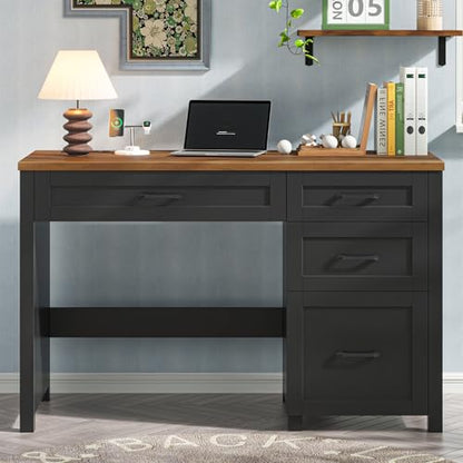 Farmhouse 47" Executive Desk, Computer Desk with File Drawer, Black Brown - color: Black Brown, size: Right Mounted