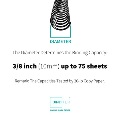 Binditek Plastic Spiral Binding Coils, 10 mm, 4:1 Pitch, Black, 100 Pack - size: 10mm, style: 100P , Black