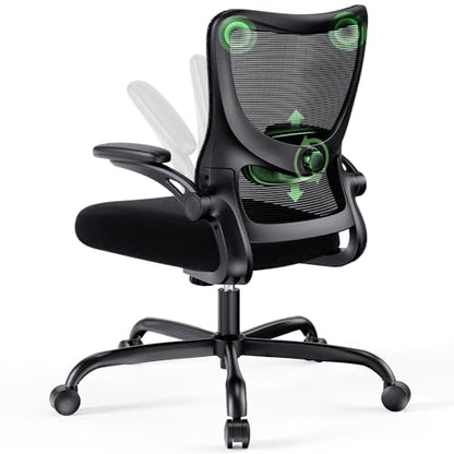 Marsail Ergonomic Office Chair with Adjustable Lumbar Support, 3-Way PU Armrests & Breathable Mesh for Home Office and Gaming - color: Dark Black