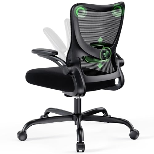 Marsail Ergonomic Office Chair with Adjustable Lumbar Support, 3-Way PU Armrests & Breathable Mesh for Home Office and Gaming - color: Dark Black