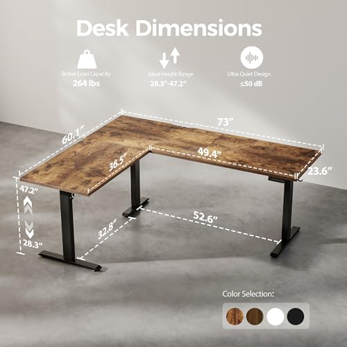 Agilestic 73 x 61 Inch L Shaped Electric Standing Desk, Rustic Brown - color: Rustic Brown, size: 73x61 Inch