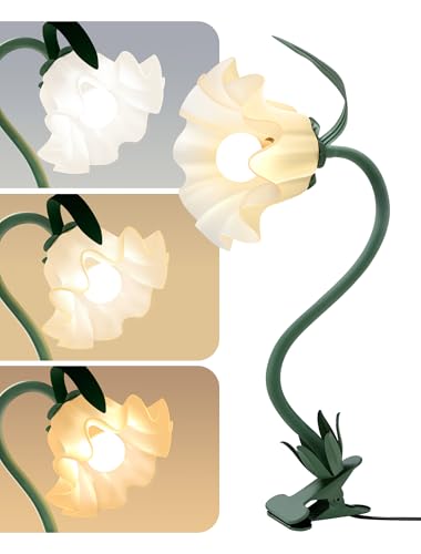 Clip On Light and Bed Headboard Lamp,Valentines Day Gifts for Women,Flower Desk Lamp with 3 Color Modes,USB Power Gooseneck Reading Light,Night Light for Nursery,College Dorm Room Essentials (Green)