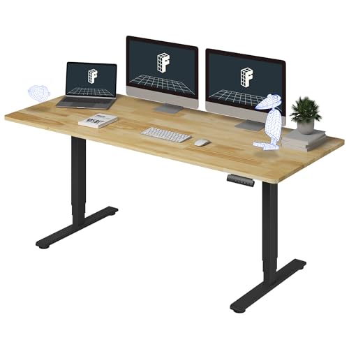 FLEXISPOT E6 Solid Wood 3-Stage Dual Motor 71 x 30 Electric Standing Desk, Holds 220 lbs, Adjustable Height w/Memory Presets, Butcher Block Rubberwood Desktop & Black Frame, Ships in 2 Boxes - color: Black Frame+top, size: 71"x30" Solid Wood Whole-piece