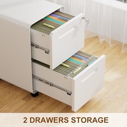 2 Drawer Mobile File Cabinet with Lock and 4 Keys | Metal Filing Cabinet for Home Office, Under Desk, Pre-Assembly, File Drawer, Letter/Legal/A4 Hanging File Folders - color: White, size: 25.8"H*15.7"W-2 Drawers