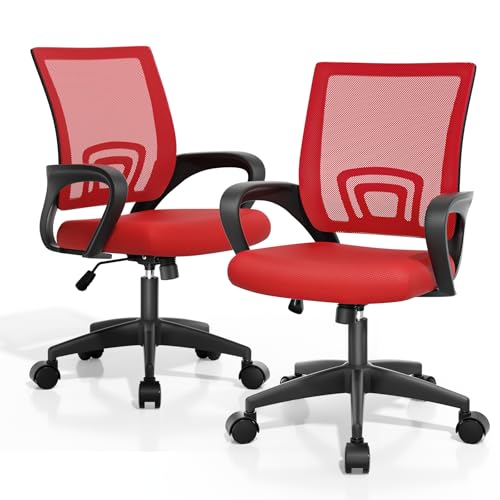 Magshion Office Computer Desk Chairs, 2 Pack, 300 LBS Capacity, Red | Mid-Back Ergonomic Mesh Chair w/ Lumbar Support, Backrest, Height Adjustable, Armrests, Rolling Wheels for Gaming Work - color: Red, size: 2 Pack