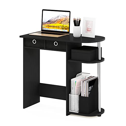Furinno Go Green Desk, 31.5" Wide Gaming Desk with 2 Side Shelves and Storage Bins, Computer Desk, Office Desk for Home Office, Study Room, Dorm, Bedroom, Americano - color: Americano/Stainless Steel/Black, size: 31.5" x 15.6"