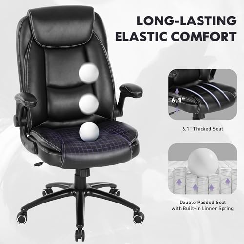 MALOL 300lbs Office Chair with Flip-Up Armrests & Reclining Backrest, Ergonomic PU Leather Executive Desk Chair-Adjustable Height & Tilt Tension, Black - color: Black-new