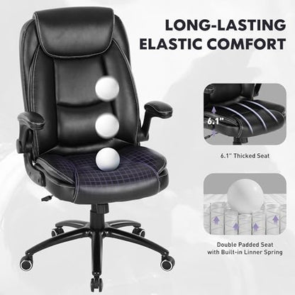 MALOL 300lbs Office Chair with Flip-Up Armrests & Reclining Backrest, Ergonomic PU Leather Executive Desk Chair-Adjustable Height & Tilt Tension, Black - color: Black-new